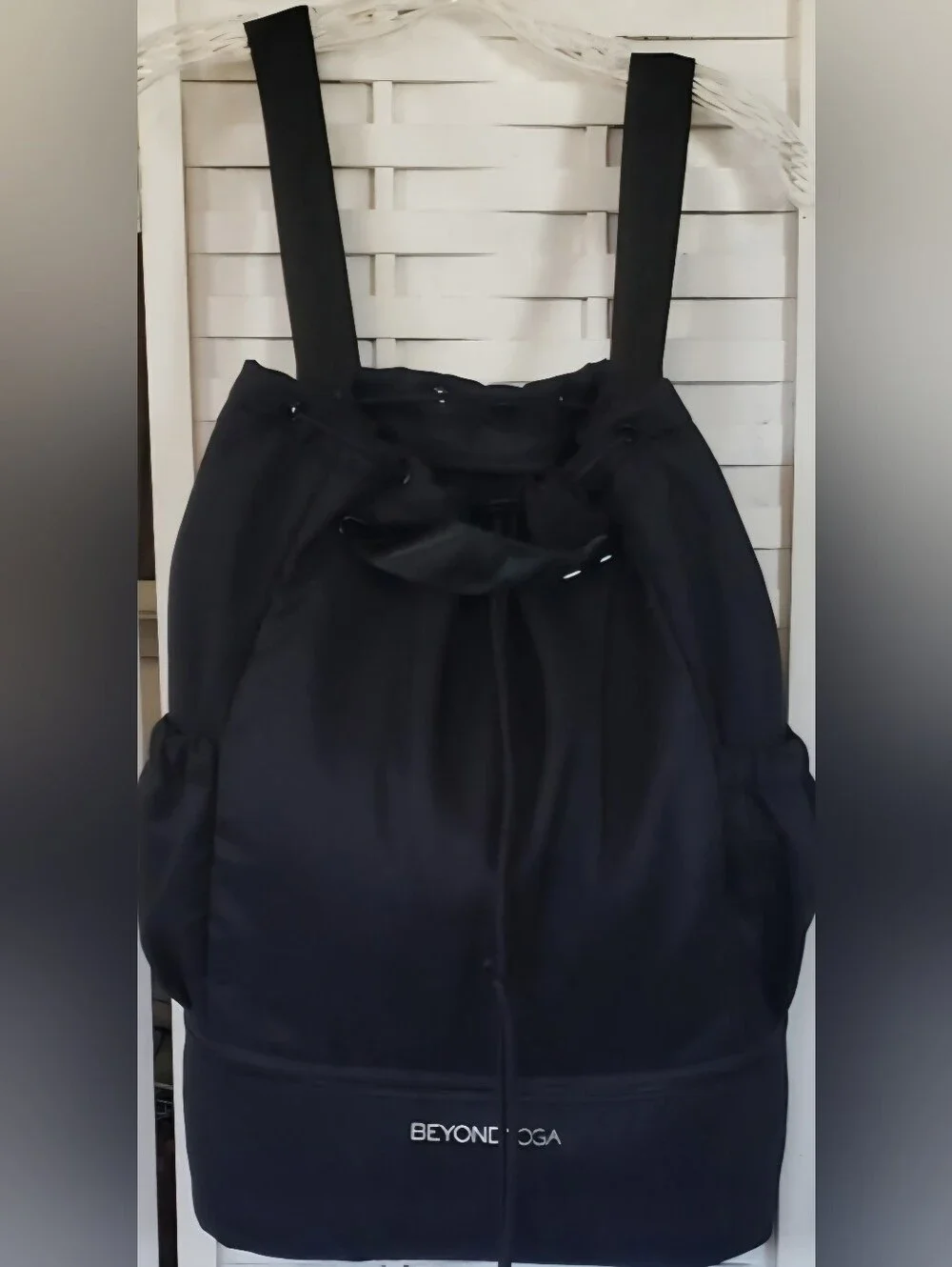 Beyond Yoga Black Drawstring Women’s Backpack with Lower Zip Pocket